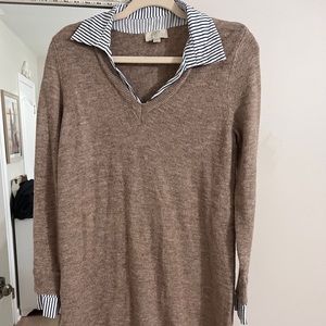 Ann Taylor loft casual sweater dress petite medium collar white striped work